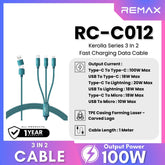 REMAX - RC-C012 3 In 2 Kerolla Series 100W Fast Charging Data Cable - Green