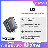 REMAX - U2 Digital PD+QC GAN Fast Charger ( 35W ) - Silver