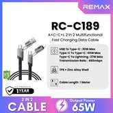 REMAX - RC-C189 A+C-C+L 2 In 2 Charging Data Cable (65W) - Black