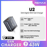 REMAX - U2 45W GAN Digital Fast Charger ( PD+QC ) - Silver