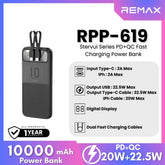 REMAX RPP-619 Stervui Series 10000mAh PD+QC Fast Charging Power Bank(PD 20W+QC 22.5W) - Black