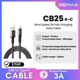 REMAX - CB25 A-C Wind Speed 3A Fast Charging Data Cable - Black