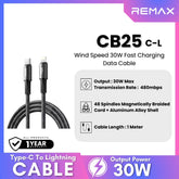 REMAX - CB25 C-L Wind Speed 30W Fast Charging Data Cable - Black