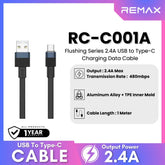 REMAX - RC-C001A Flushing Series 2.4A USB to Type-C Charging Data Cable - Black