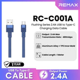REMAX - RC-C001A Flushing Series 2.4A USB to Type-C Charging Data Cable - Blue