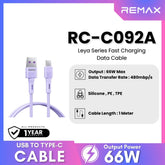REMAX - RC-C092A Leya Series USB to Type-C Fast Charging Data Cables (66W) - Purple