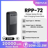 REMAX - RPP-72 Piloteer Series 20000mAh PD+QC Fast Charging Power Bank(PD 20W+QC 22.5W) - Black