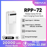 REMAX - RPP-72 Piloteer Series 20000mAh PD+QC Fast Charging Power Bank(PD 20W+QC 22.5W) - White