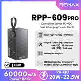 REMAX - RPP-609 PRO 60000mAh Container Series PD+QC Fast Charging Power Bank ( 20W+22.5W ) - Grey