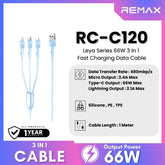 REMAX - RC-C120 Leya Series 3 In 1 Liquid Silicone Fast Charging Data Cable (66W) - Blue