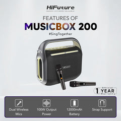 HiFuture - Music Box 200 Bluetooth Wireless Speaker ( 100W ) - Black