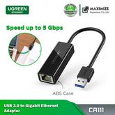 UGREEN CR111 Network Adapter USB 3.0 to Ethernet RJ45 Lan Gigabit Adapter for 10/100/1000 Mbps Ethernet Supports Nintendo Switch (Black)