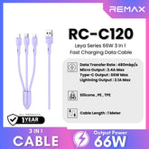 REMAX - RC-C120 Leya Series 3 In 1 Liquid Silicone Fast Charging Data Cable (66W) - Purple