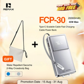 REMAX - FCP-30 20000mAh Type-C Scalable Cable Fast Charging Cable Power Bank ( PD45W ) - Silver