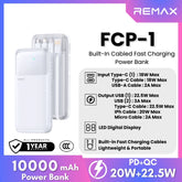 REMAX - FCP-1 10000mAh Built-In Cabled Fast Charging Power Bank ( PD20W + QC22.5W ) - White