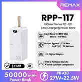 REMAX RPP-117 Piloteer Series 50000mAh PD+QC Fast Charging Power Bank(PD 27W+QC 22.5W) - White