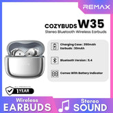 REMAX - COZYBUDS W35 Stereo Bluetooth Wireless Earbuds - Silver