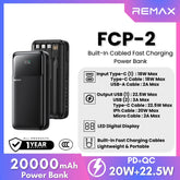 REMAX - FCP-2 20000mAh Built-In Cabled Fast Charging Power Bank ( PD20W + QC22.5W ) - Black