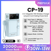 REMAX - CP-19 20000mAh 4 In 1 Magsafe AC Plug Fast Charging Power Bank ( PD30W+Magsafe 15W) - Blue