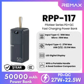 REMAX RPP-117 Piloteer Series 50000mAh PD+QC Fast Charging Power Bank(PD 27W+QC 22.5W) - Grey