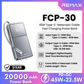 REMAX - FCP-30 20000mAh Type-C Scalable Cable Fast Charging Cabled Power Bank ( PD45W ) - Tarnish