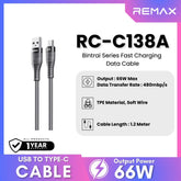 REMAX - RC-C138A Bintrai Series USB to Type-C Fast Charging Data Cable ( 66W ) - Black