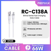 REMAX - RC-C138A Bintrai Series USB to Type-C Fast Charging Data Cable ( 66W ) - White