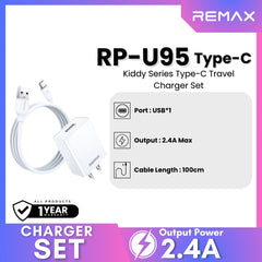 REMAX - RP-U95 Type-C Kiddy Series Travel Charger Set (2.4A) - White