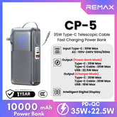 REMAX - CP-5 10000mAh Type-C Telescopic Wall Plug Fast Charging Cabled Power Bank ( PD35W ) - Tarnish