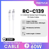REMAX - RC-C139 C-C Bintrai Series Type-C to Type-C Fast Charging Data Cable (60W) - White