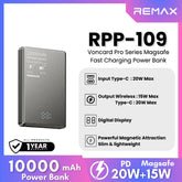 REMAX - RPP-109 Vocard Pro Series 10000mAh PD Magnetic Wireless Power Bank(PD 20W) - Grey