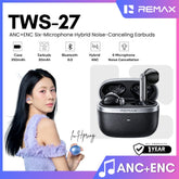 REMAX - TWS-27 ANC+ENC True Wireless Stereo Music Call Mixed Feedback Noise Canceling Wireless Earbuds - Black