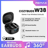 REMAX - COZYBUDS W38 Stereo Bluetooth Wireless Earbuds - Black