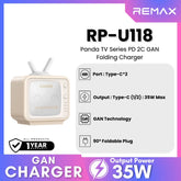 REMAX - RP-U118 PANDA TV Series PD+ QC 2C Gan Folding Charger (35W) - White