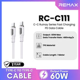 REMAX - RC-C111 C-C Ruinay Series Type-C to Type-C Fast Charging Cable (60W) - White