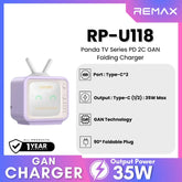 REMAX - RP-U118 PANDA TV Series PD+ QC 2C Gan Folding Charger (35W) - Purple