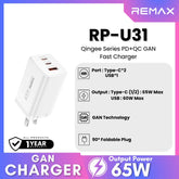 REMAX - RP-U31 Qingee Series PD+QC GAN Charger ( 65W ) - White