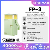 REMAX - FP-3 40000mAh Fluorite Series 65W Fast Charging Colorful LED Power Bank ( PD65W+QC22.5W ) - Green