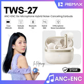 REMAX - TWS-27 ANC+ENC True Wireless Stereo Music Call Mixed Feedback Noise Canceling Wireless Earbuds - Beige