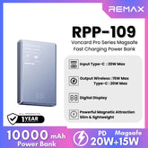 REMAX - RPP-109 Vocard Pro Series 10000mAh PD Magnetic Wireless Power Bank(PD 20W) - Blue