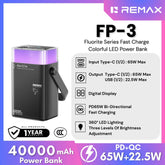 REMAX - FP-3 40000mAh Fluorite Series 65W Fast Charging Colorful LED Power Bank ( PD65W+QC22.5W ) - Black