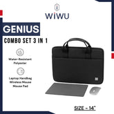 WIWU - Genius Combo Set Laptop Bag With Mouse & Mouse Pad (14") - Black