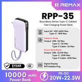 REMAX - RPP-35 10000mAh Boundless Series Fast Charging Cable Powerbank ( PD20W + QC22.5W ) - Purple