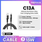 REMAX - C13A Velocity Aluminium Alloy USB To Type-C Fast Charging Data Cable (15W) - Black