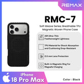 REMAX - RMC-7 iPhone 18 Pro Max / iPhone 17 Pro Max Case ( Soft Weave Series Breathable TPU Magnetic Woven ) - Black