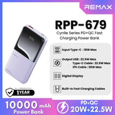 REMAX RPP-679 Cynlle Series 10000mAh PD+QC Fats Charging Power Bank(PD 20W+QC 22.5W) - Purple