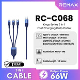 REMAX - RC-C068 Kings Series 3 In 1 Fast Charging Data Cable ( 66W ) - Blue