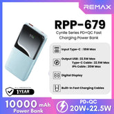 REMAX RPP-679 Cynlle Series 10000mAh PD+QC Fats Charging Power Bank(PD 20W+QC 22.5W) - Blue
