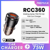 REMAX - RCC360 Walking Series PD+QC Fast Car Charger ( 75W ) - Black