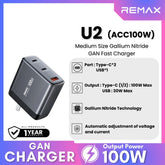 REMAX - U2-ACC100W Medium Size Gallium Nitride GAN Fast Charger - Black